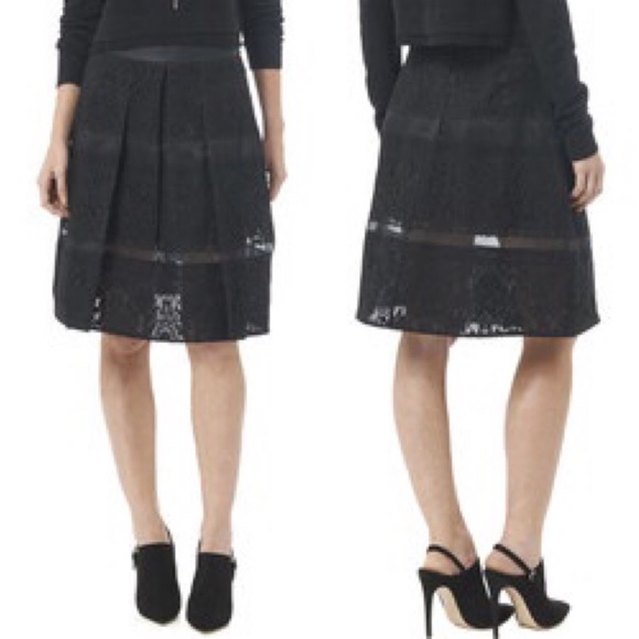 Rebecca Taylor BLACK Pleated Silk Lace Skirt - Picture 2 of 12
